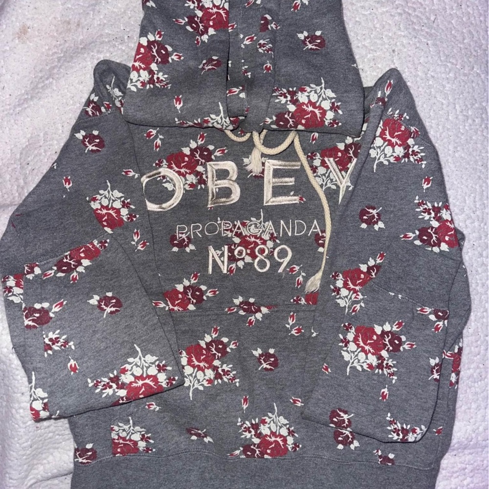 Obey Women's Gray Floral Hoodie Sweater